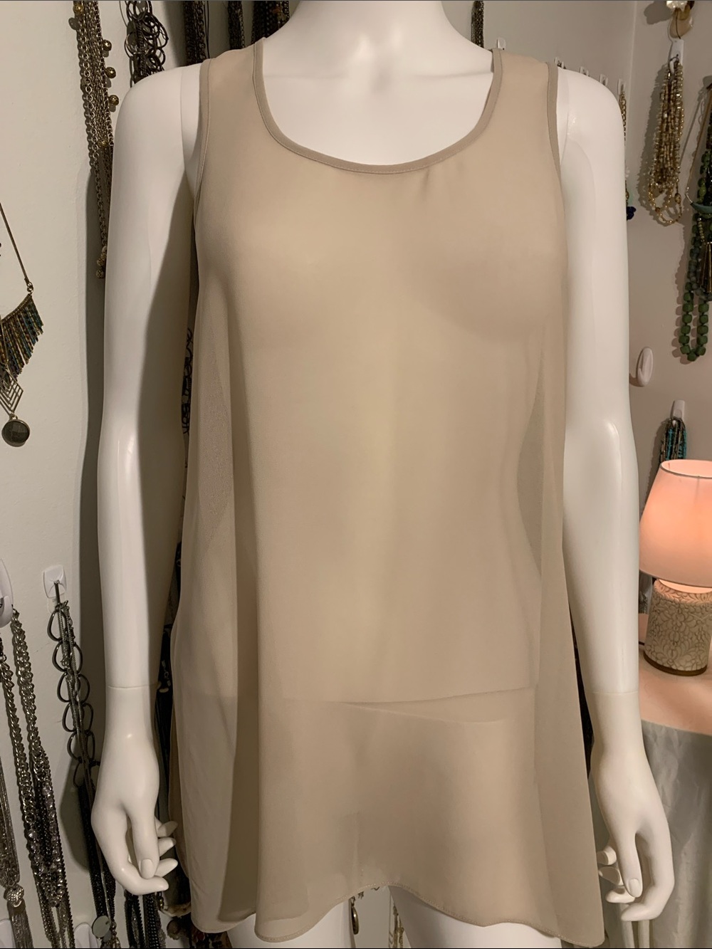 Chico's Cream Sleeveless Layered Chiffon Tank